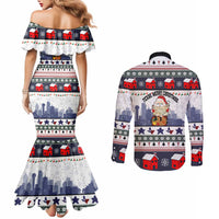 Texas Santa Christmas Couples Matching Mermaid Dress and Long Sleeve Button Shirt Xmas Holiday Patterns - Wonder Print Shop