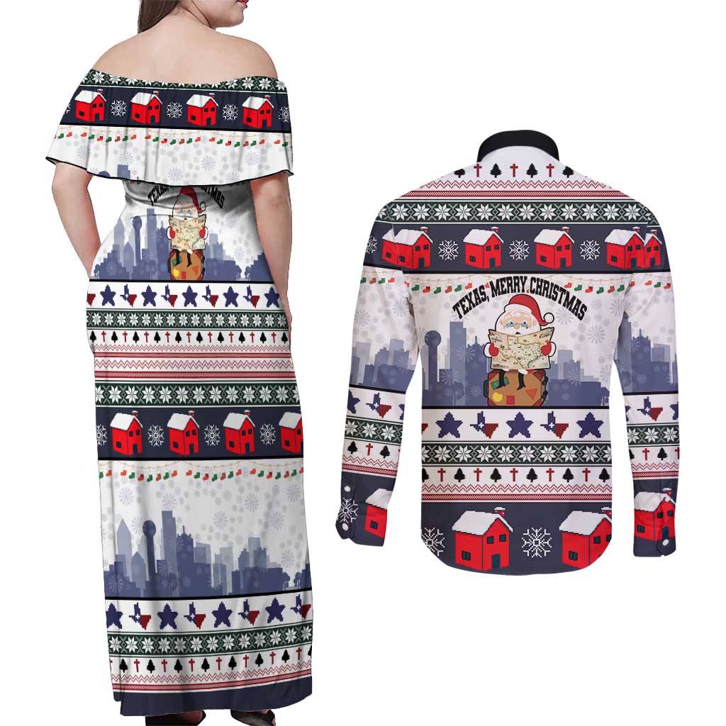 Texas Santa Christmas Couples Matching Off Shoulder Maxi Dress and Long Sleeve Button Shirt Xmas Holiday Patterns - Wonder Print Shop