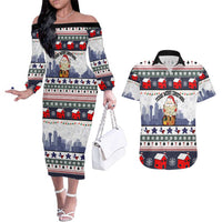 Texas Santa Christmas Couples Matching Off The Shoulder Long Sleeve Dress and Hawaiian Shirt Xmas Holiday Patterns - Wonder Print Shop