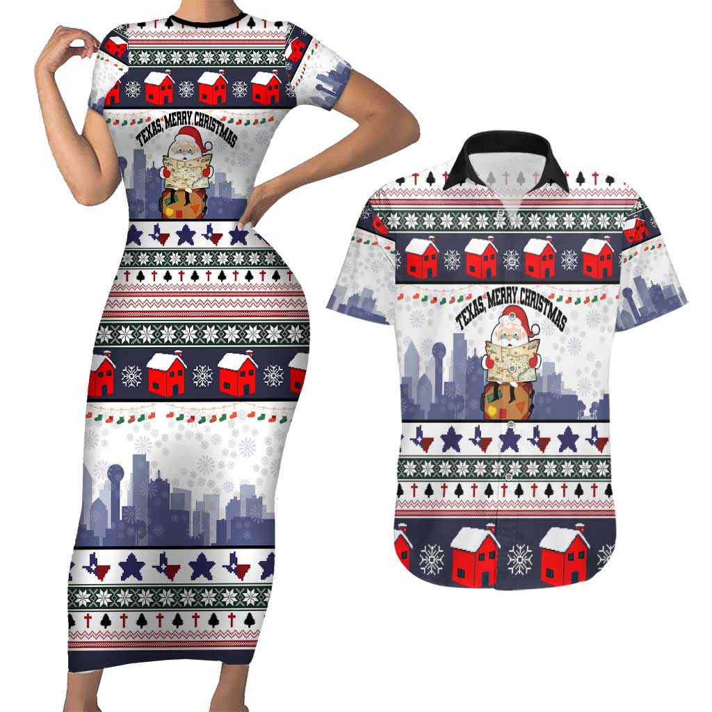 Texas Santa Christmas Couples Matching Short Sleeve Bodycon Dress and Hawaiian Shirt Xmas Holiday Patterns - Wonder Print Shop