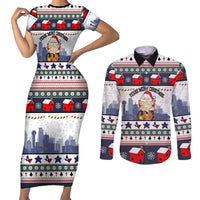 Texas Santa Christmas Couples Matching Short Sleeve Bodycon Dress and Long Sleeve Button Shirt Xmas Holiday Patterns - Wonder Print Shop
