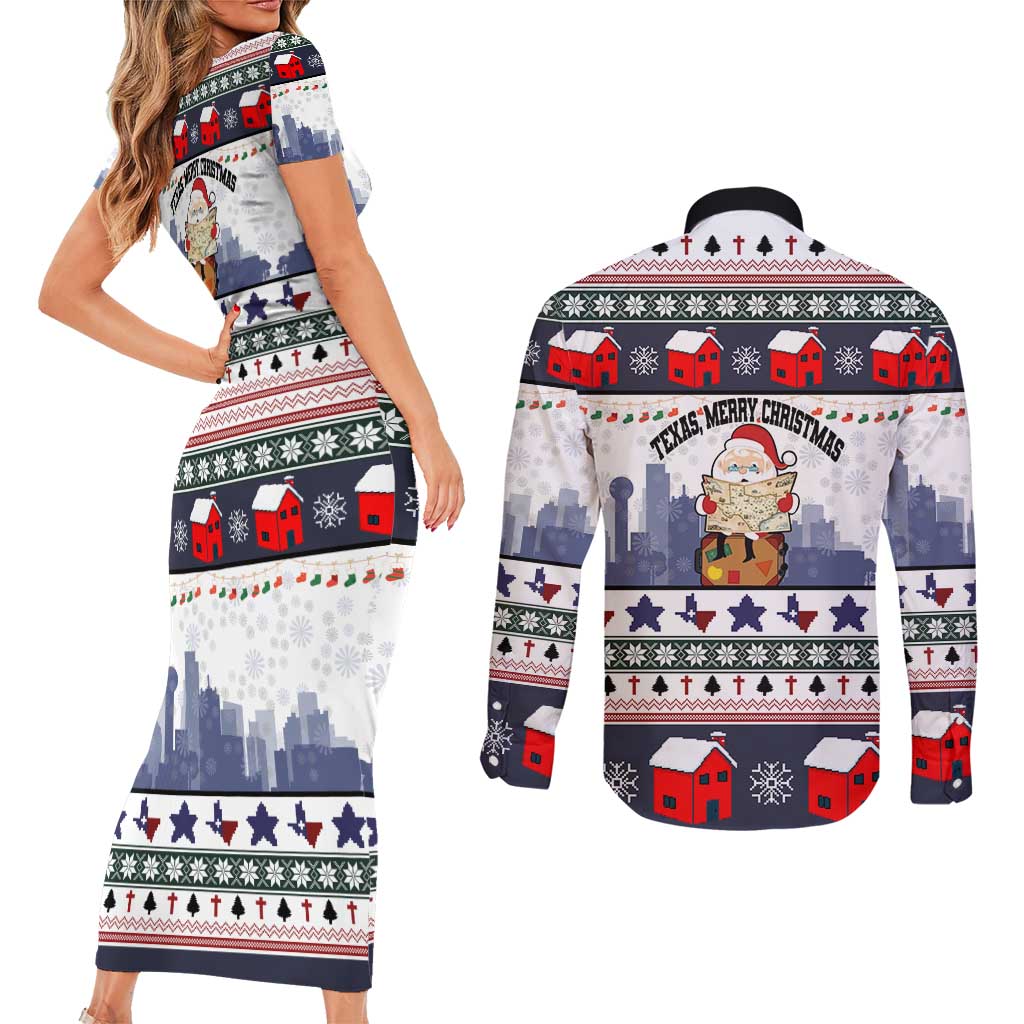 Texas Santa Christmas Couples Matching Short Sleeve Bodycon Dress and Long Sleeve Button Shirt Xmas Holiday Patterns - Wonder Print Shop
