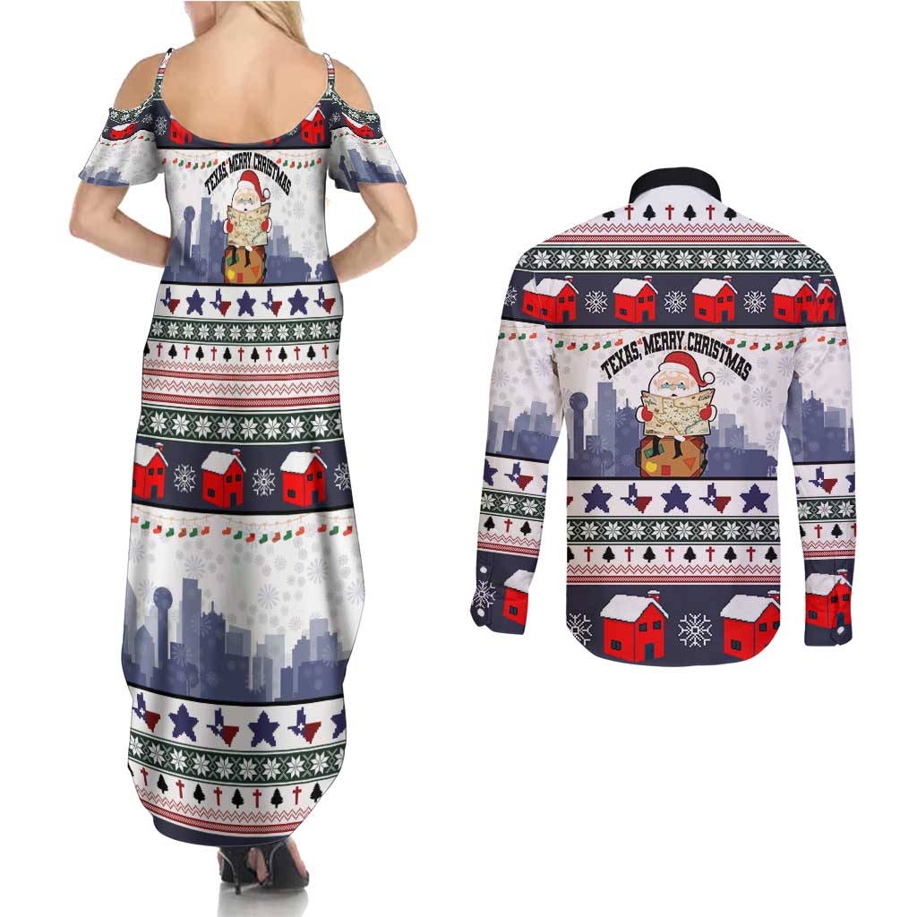 Texas Santa Christmas Couples Matching Summer Maxi Dress and Long Sleeve Button Shirt Xmas Holiday Patterns - Wonder Print Shop