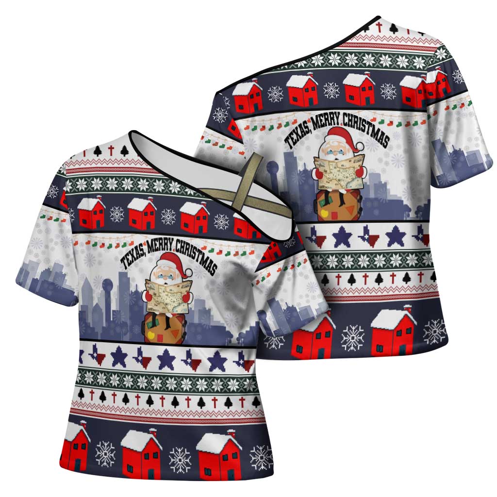 Texas Santa Christmas Cross Shoulder Shirt Xmas Holiday Patterns - Wonder Print Shop