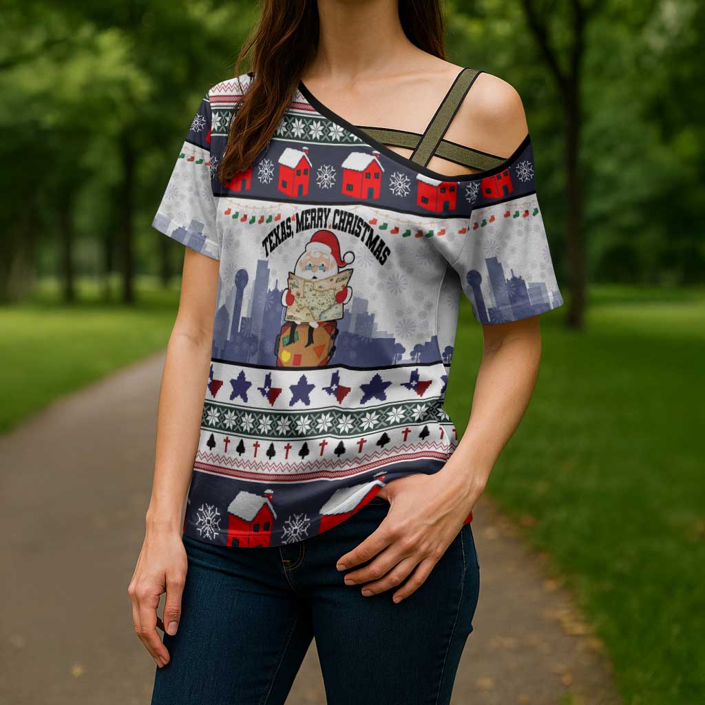 Texas Santa Christmas Cross Shoulder Shirt Xmas Holiday Patterns - Wonder Print Shop