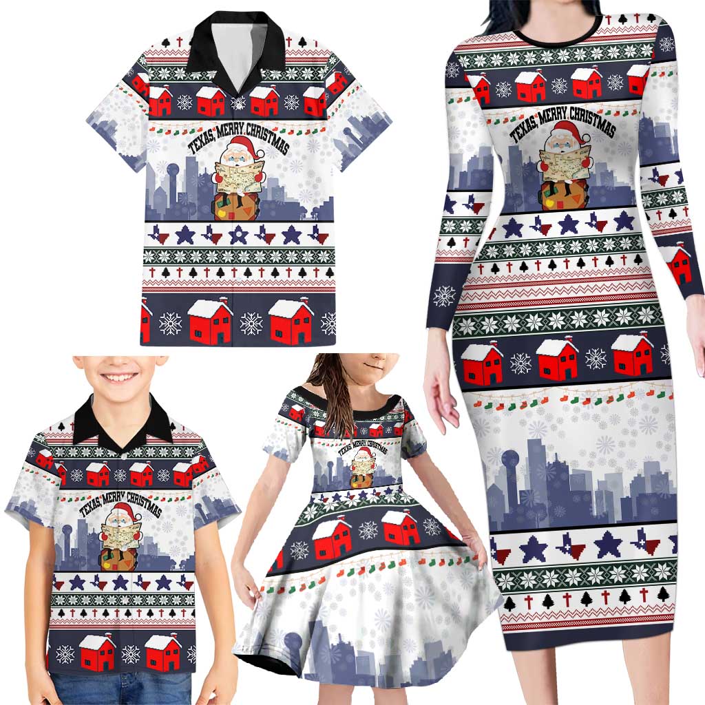 Texas Santa Christmas Family Matching Long Sleeve Bodycon Dress and Hawaiian Shirt Xmas Holiday Patterns - Wonder Print Shop
