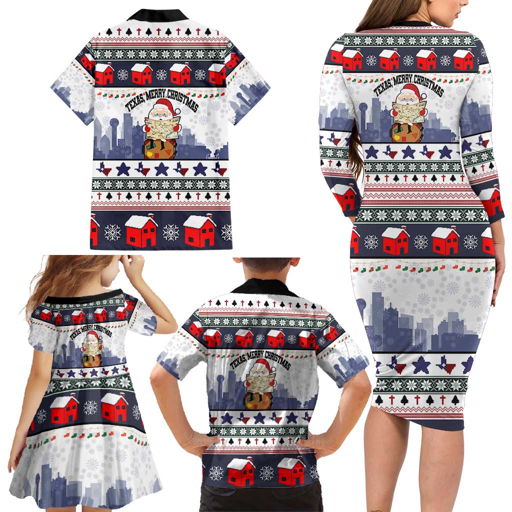 Texas Santa Christmas Family Matching Long Sleeve Bodycon Dress and Hawaiian Shirt Xmas Holiday Patterns - Wonder Print Shop