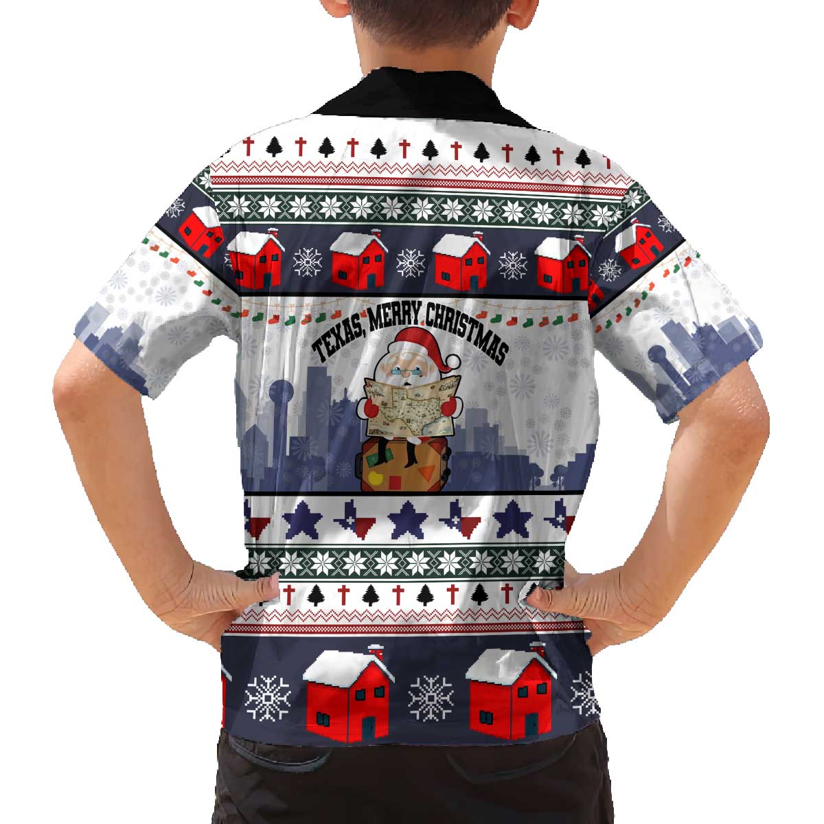 Texas Santa Christmas Family Matching Off The Shoulder Long Sleeve Dress and Hawaiian Shirt Xmas Holiday Patterns - Wonder Print Shop