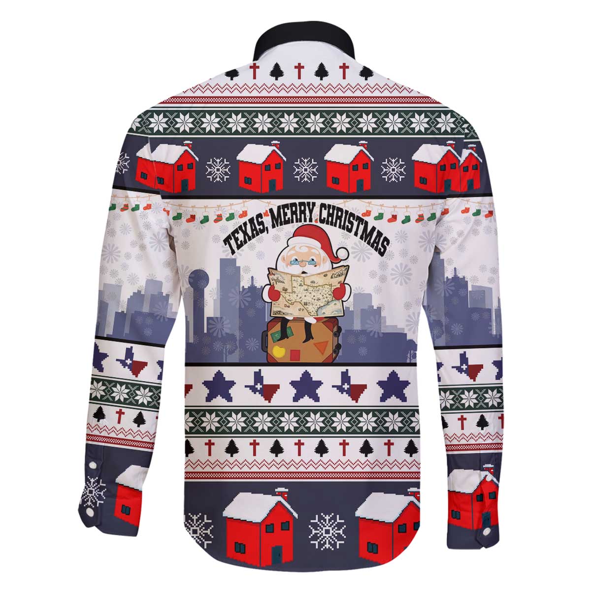 Texas Santa Christmas Family Matching Off The Shoulder Long Sleeve Dress and Hawaiian Shirt Xmas Holiday Patterns - Wonder Print Shop