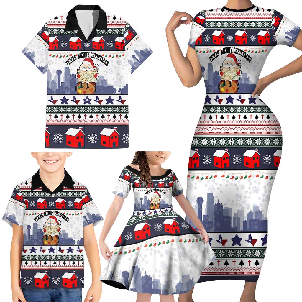 Texas Santa Christmas Family Matching Short Sleeve Bodycon Dress and Hawaiian Shirt Xmas Holiday Patterns - Wonder Print Shop