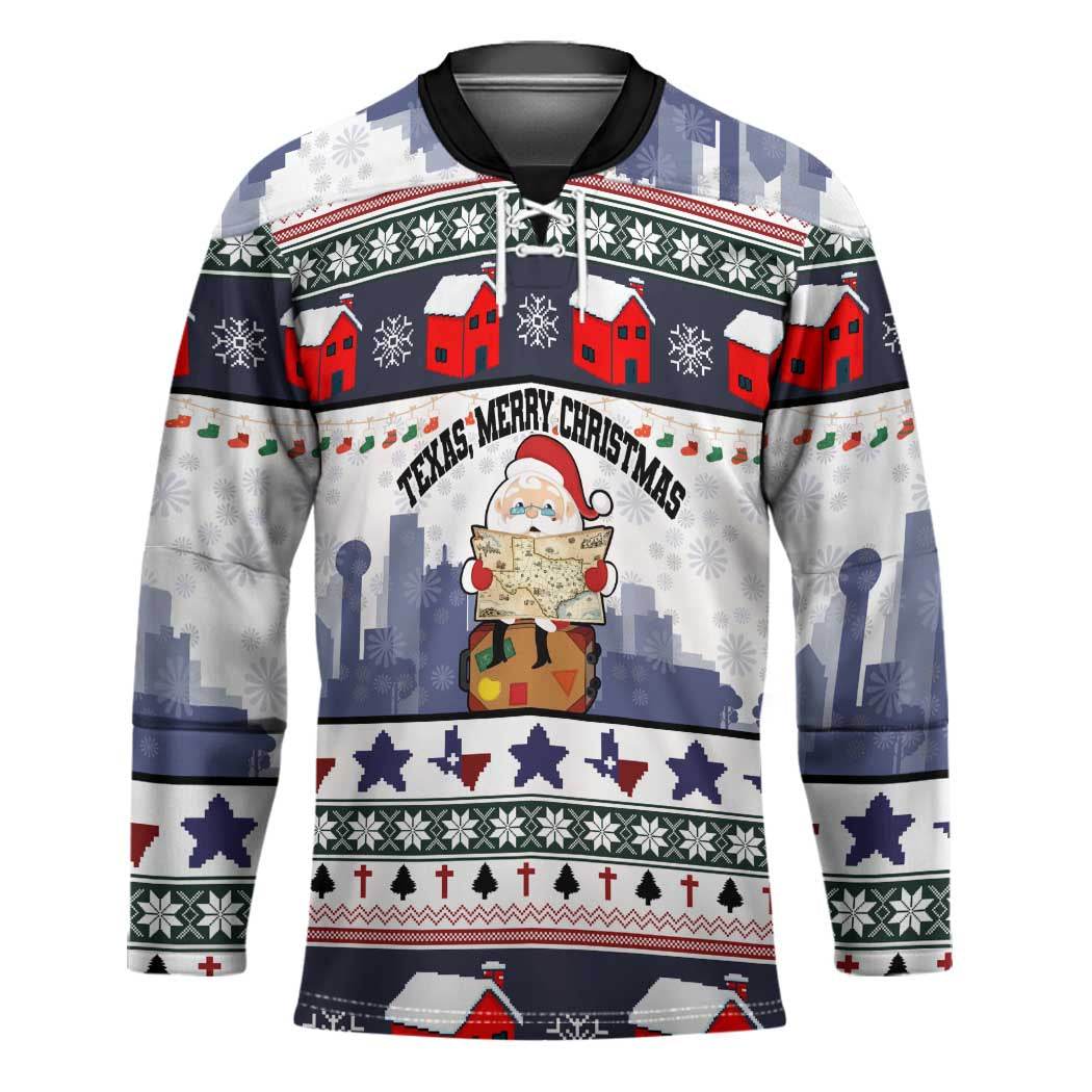 Texas Santa Christmas Hockey Jersey Xmas Holiday Patterns - Wonder Print Shop