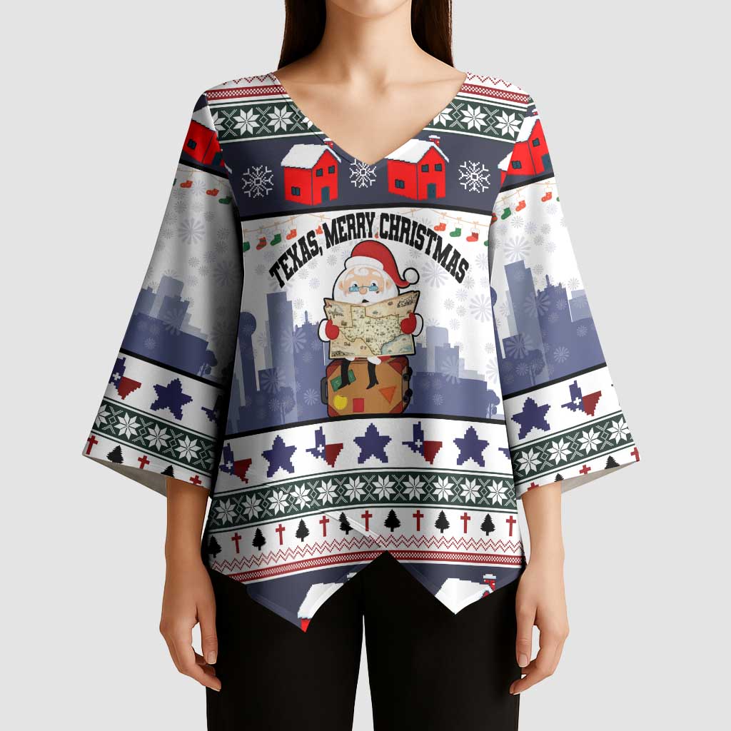 Texas Santa Christmas Kimono Sleeve Blouse Xmas Holiday Patterns - Wonder Print Shop