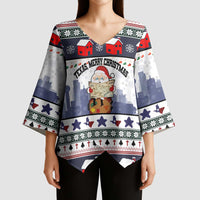 Texas Santa Christmas Kimono Sleeve Blouse Xmas Holiday Patterns - Wonder Print Shop