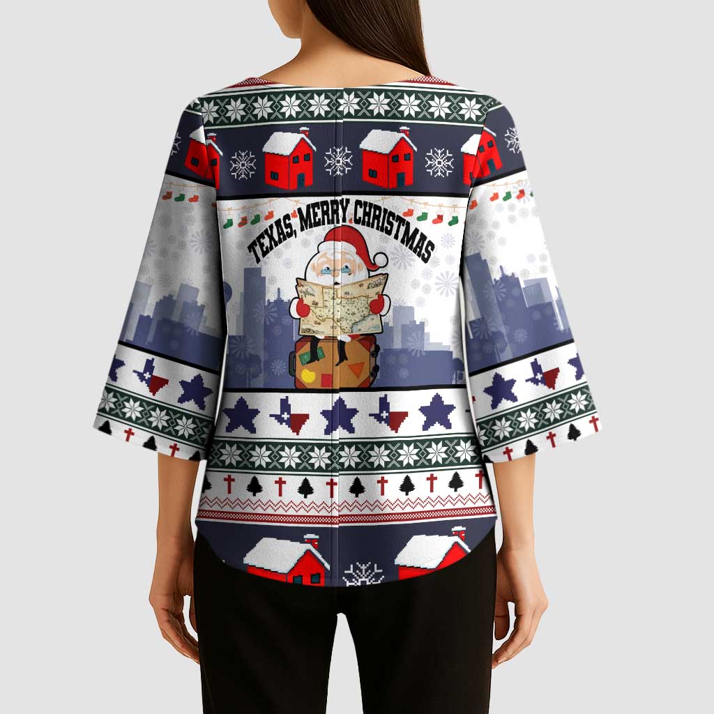 Texas Santa Christmas Kimono Sleeve Blouse Xmas Holiday Patterns - Wonder Print Shop