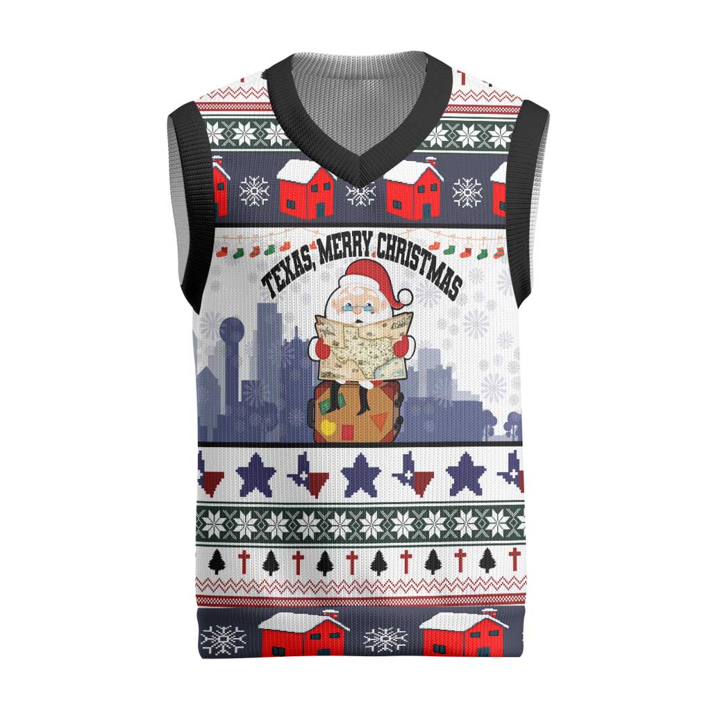 Texas Santa Christmas Knitted V-Neck Vest Xmas Holiday Patterns - Wonder Print Shop