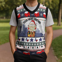 Texas Santa Christmas Knitted V-Neck Vest Xmas Holiday Patterns - Wonder Print Shop