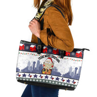Texas Santa Christmas Leather Tote Bag Xmas Holiday Patterns - Wonder Print Shop