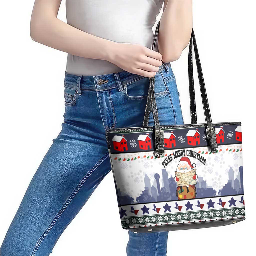 Texas Santa Christmas Leather Tote Bag Xmas Holiday Patterns - Wonder Print Shop