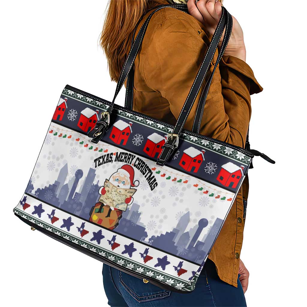 Texas Santa Christmas Leather Tote Bag Xmas Holiday Patterns - Wonder Print Shop