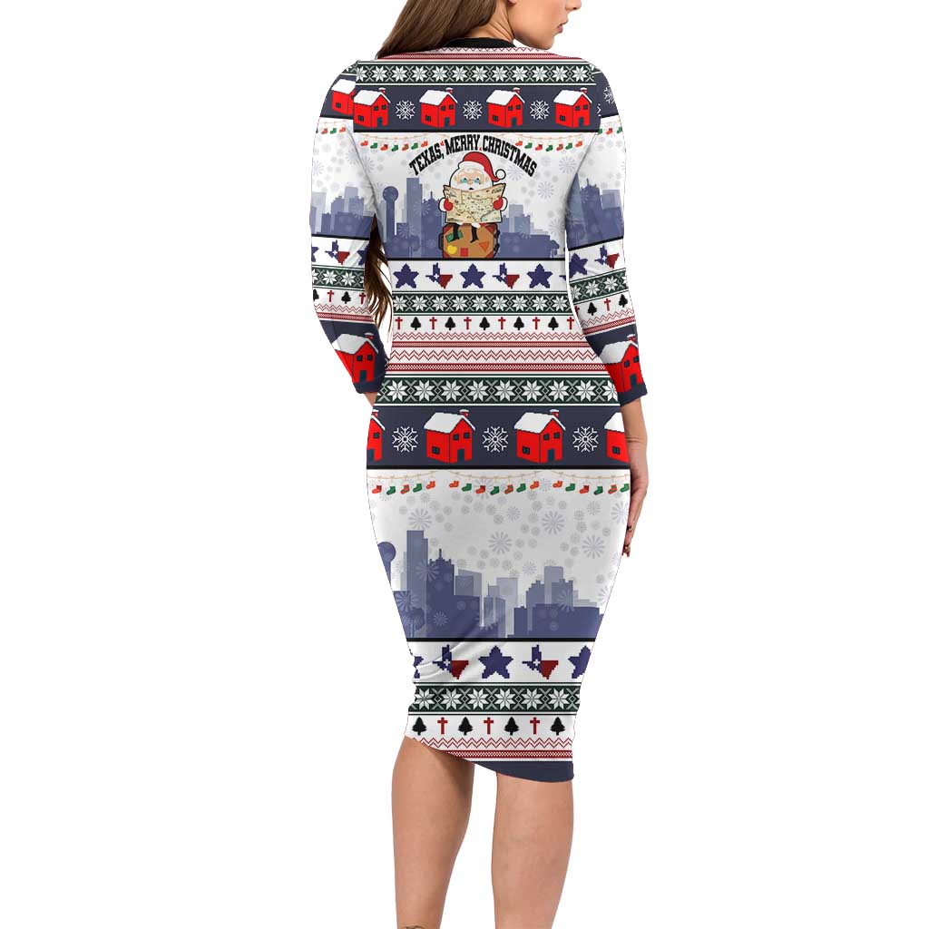 Texas Santa Christmas Long Sleeve Bodycon Dress Xmas Holiday Patterns - Wonder Print Shop