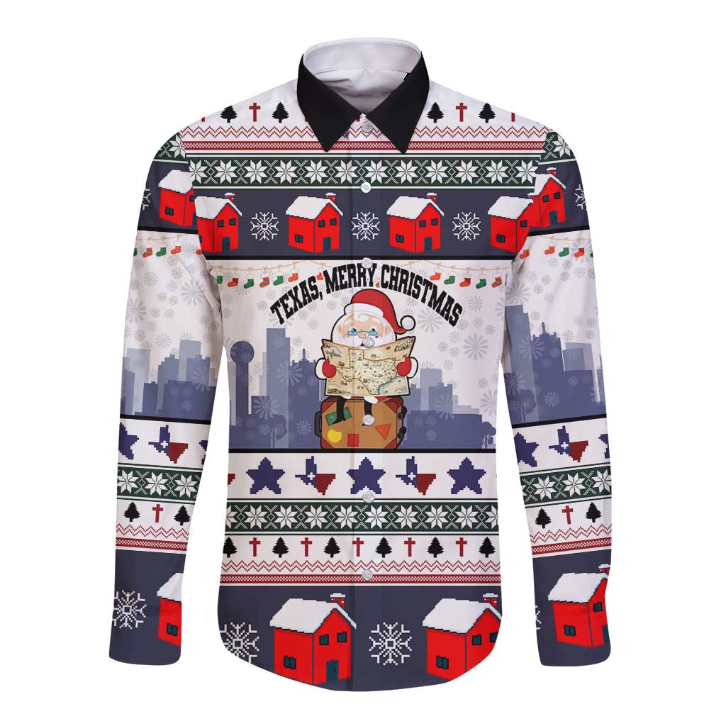 Texas Santa Christmas Long Sleeve Button Shirt Xmas Holiday Patterns - Wonder Print Shop
