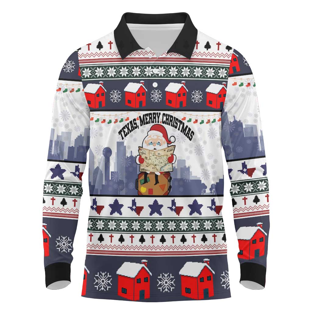 Texas Santa Christmas Long Sleeve Polo Shirt Xmas Holiday Patterns - Wonder Print Shop