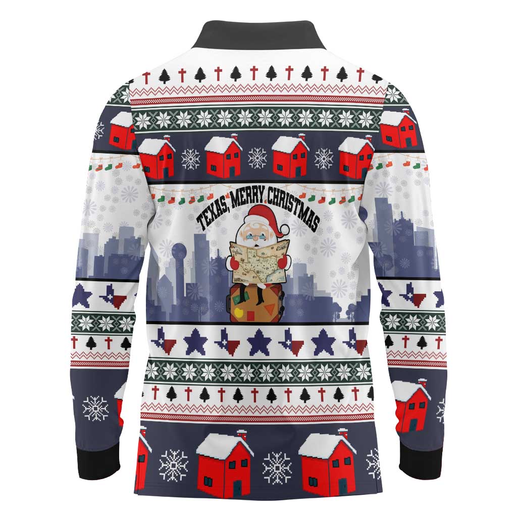 Texas Santa Christmas Long Sleeve Polo Shirt Xmas Holiday Patterns - Wonder Print Shop