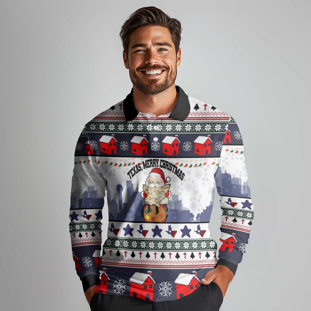 Texas Santa Christmas Long Sleeve Polo Shirt Xmas Holiday Patterns - Wonder Print Shop