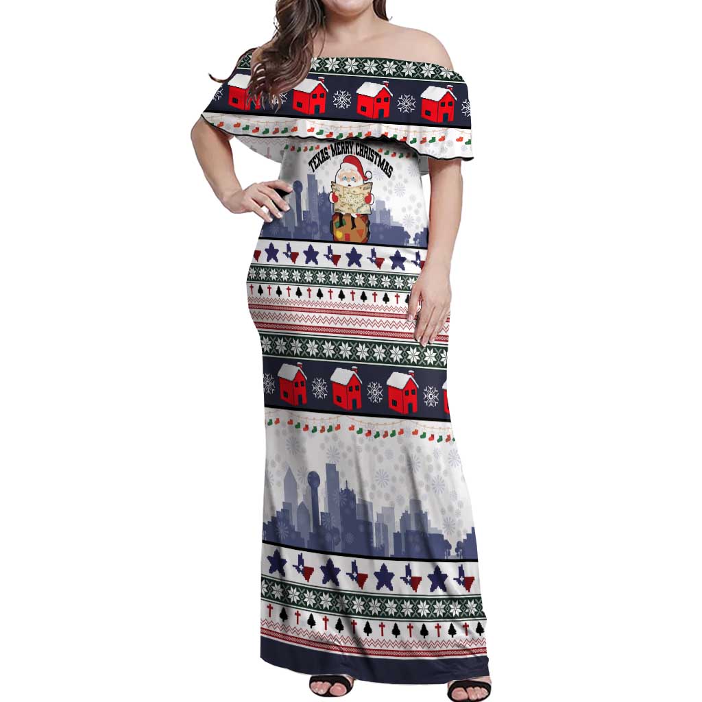 Texas Santa Christmas Off Shoulder Maxi Dress Xmas Holiday Patterns - Wonder Print Shop