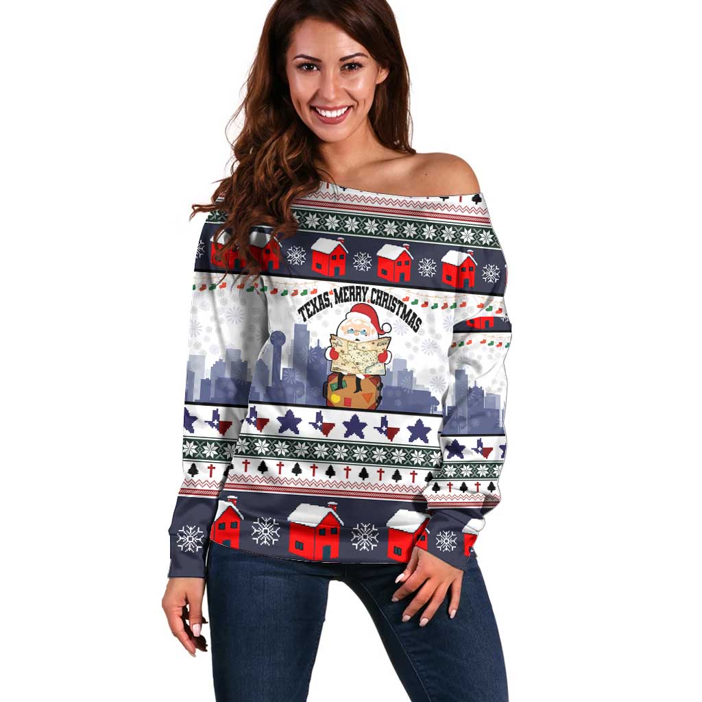 Texas Santa Christmas Off Shoulder Sweater Xmas Holiday Patterns - Wonder Print Shop