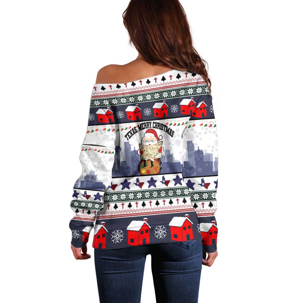 Texas Santa Christmas Off Shoulder Sweater Xmas Holiday Patterns - Wonder Print Shop