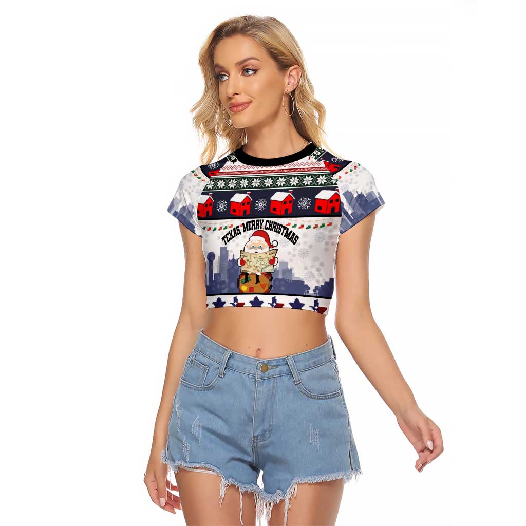 Texas Santa Christmas Raglan Cropped T Shirt Xmas Holiday Patterns - Wonder Print Shop