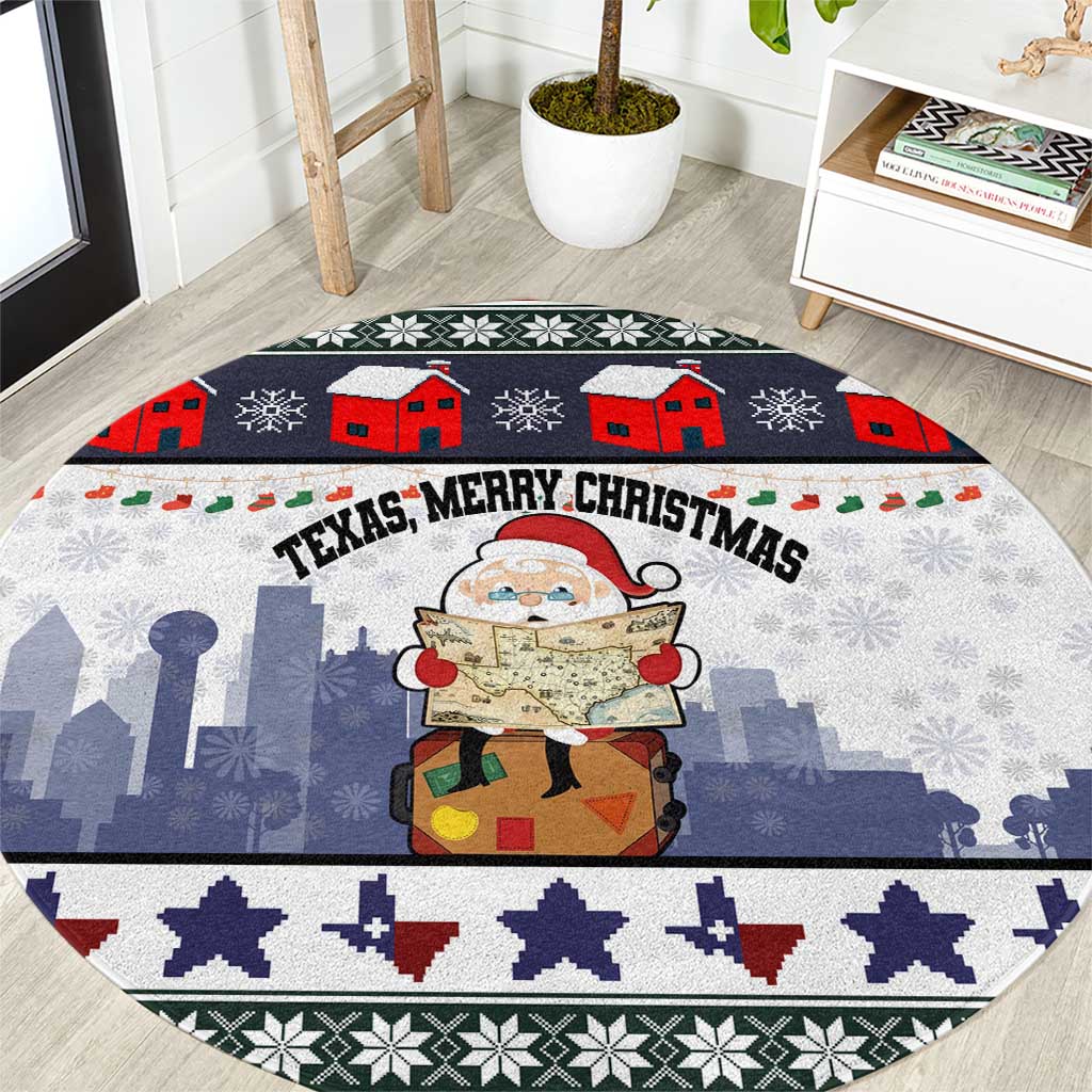 Texas Santa Christmas Round Carpet Xmas Holiday Patterns - Wonder Print Shop