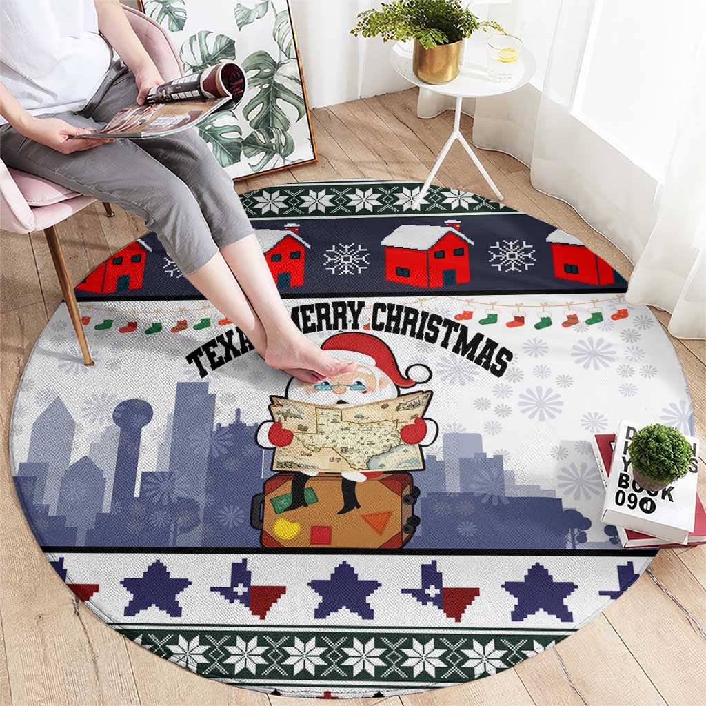 Texas Santa Christmas Round Carpet Xmas Holiday Patterns - Wonder Print Shop