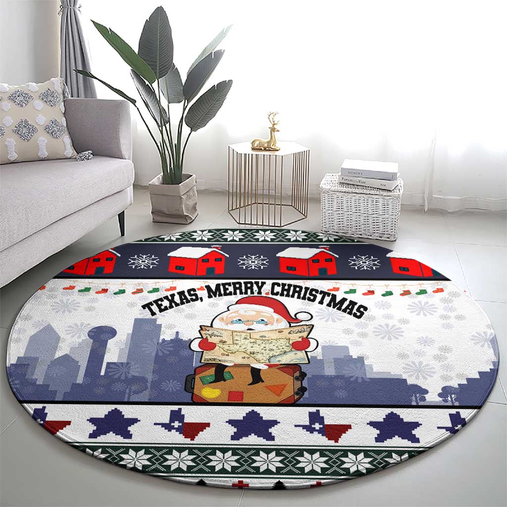 Texas Santa Christmas Round Carpet Xmas Holiday Patterns - Wonder Print Shop