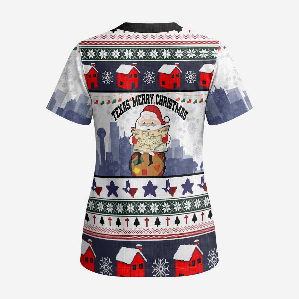 Texas Santa Christmas Scrub Top Xmas Holiday Patterns - Wonder Print Shop