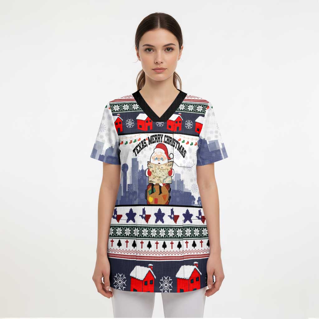 Texas Santa Christmas Scrub Top Xmas Holiday Patterns - Wonder Print Shop