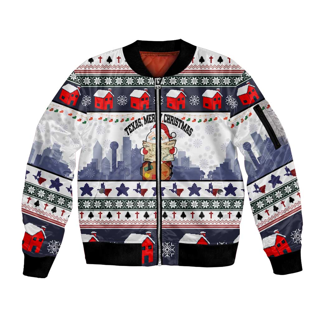 Texas Santa Christmas Sleeve Zip Bomber Jacket Xmas Holiday Patterns - Wonder Print Shop