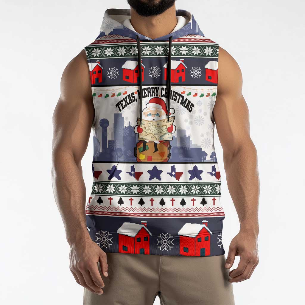 Texas Santa Christmas Sleeveless Hoodie Xmas Holiday Patterns - Wonder Print Shop