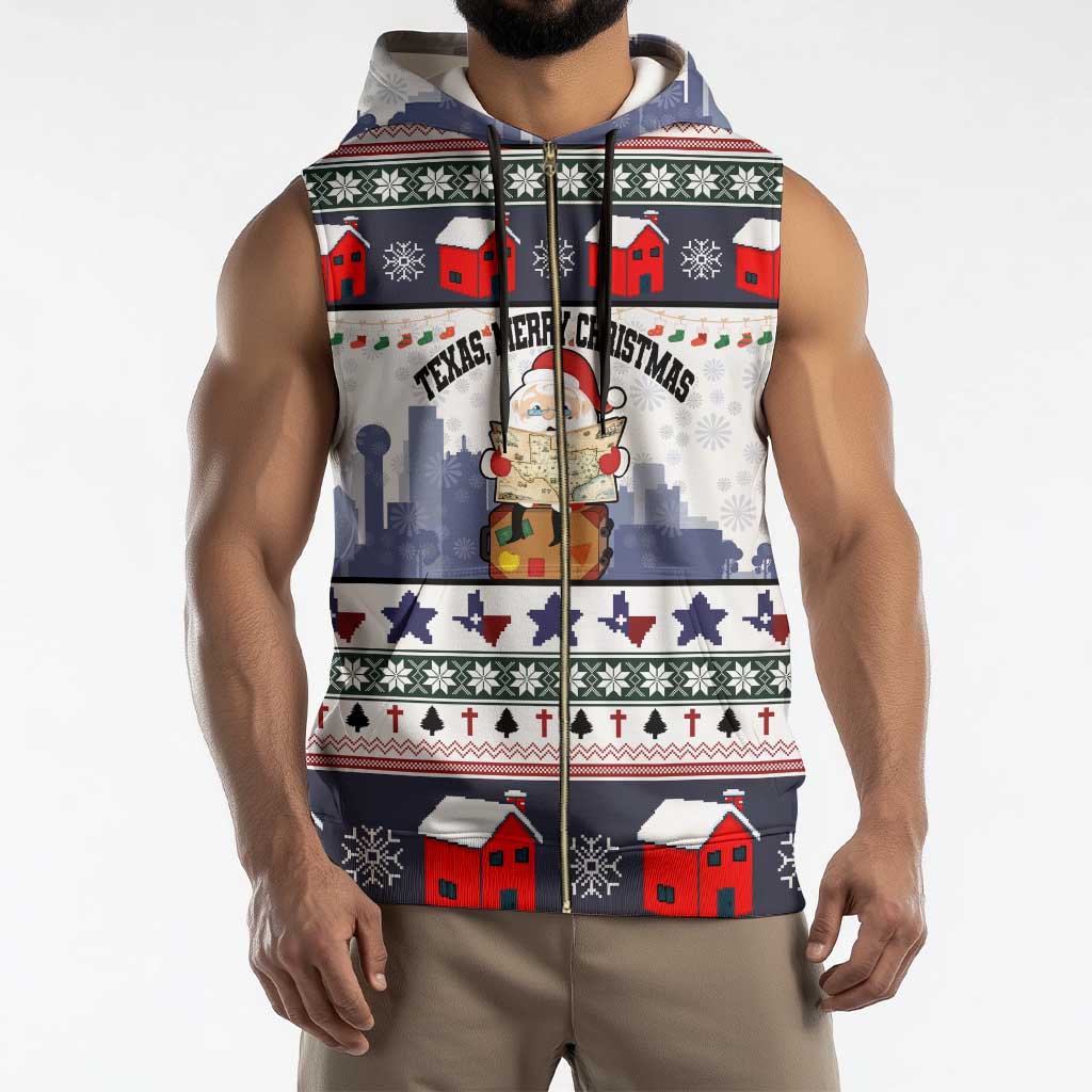 Texas Santa Christmas Sleeveless Zip Hoodie Xmas Holiday Patterns - Wonder Print Shop