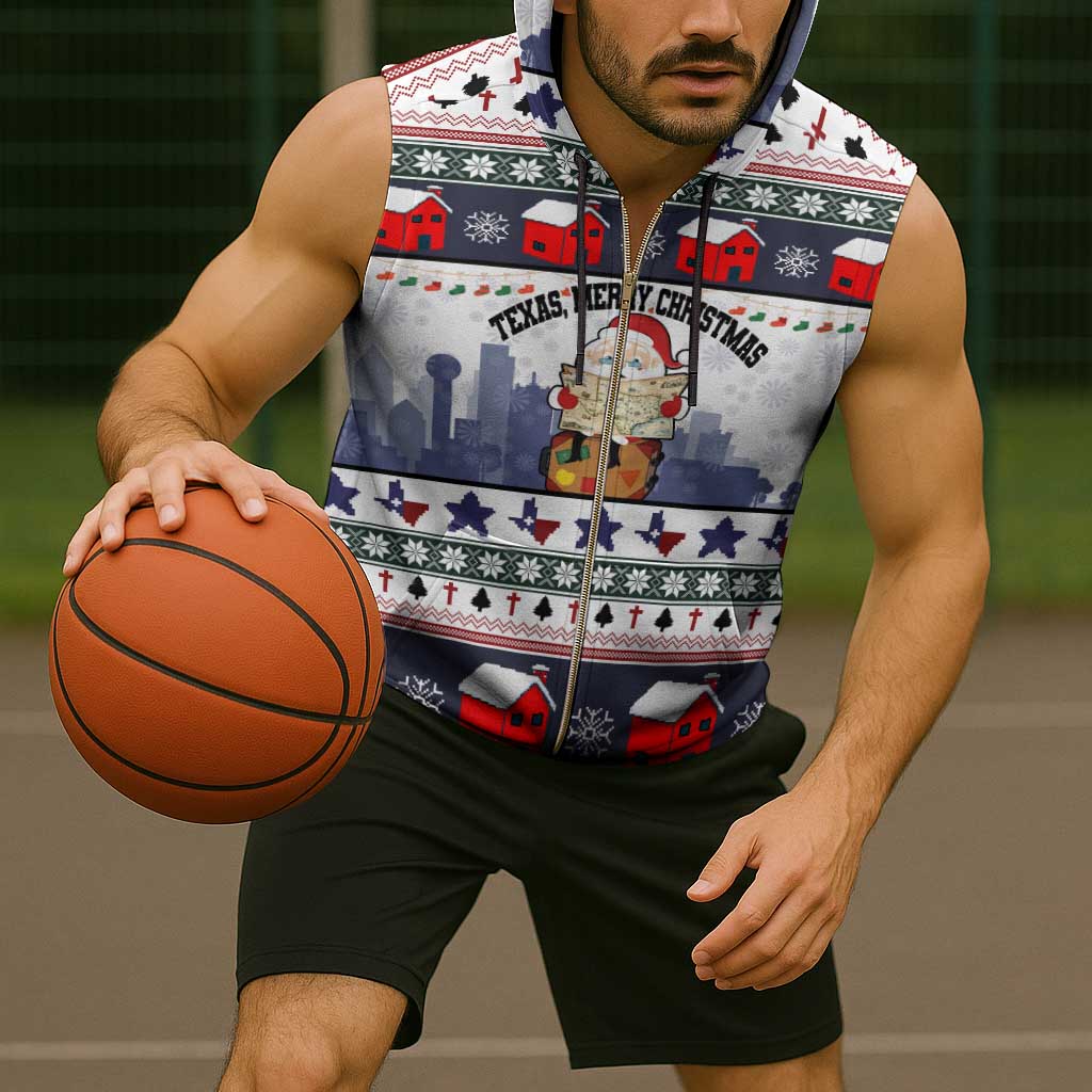 Texas Santa Christmas Sleeveless Zip Hoodie Xmas Holiday Patterns - Wonder Print Shop