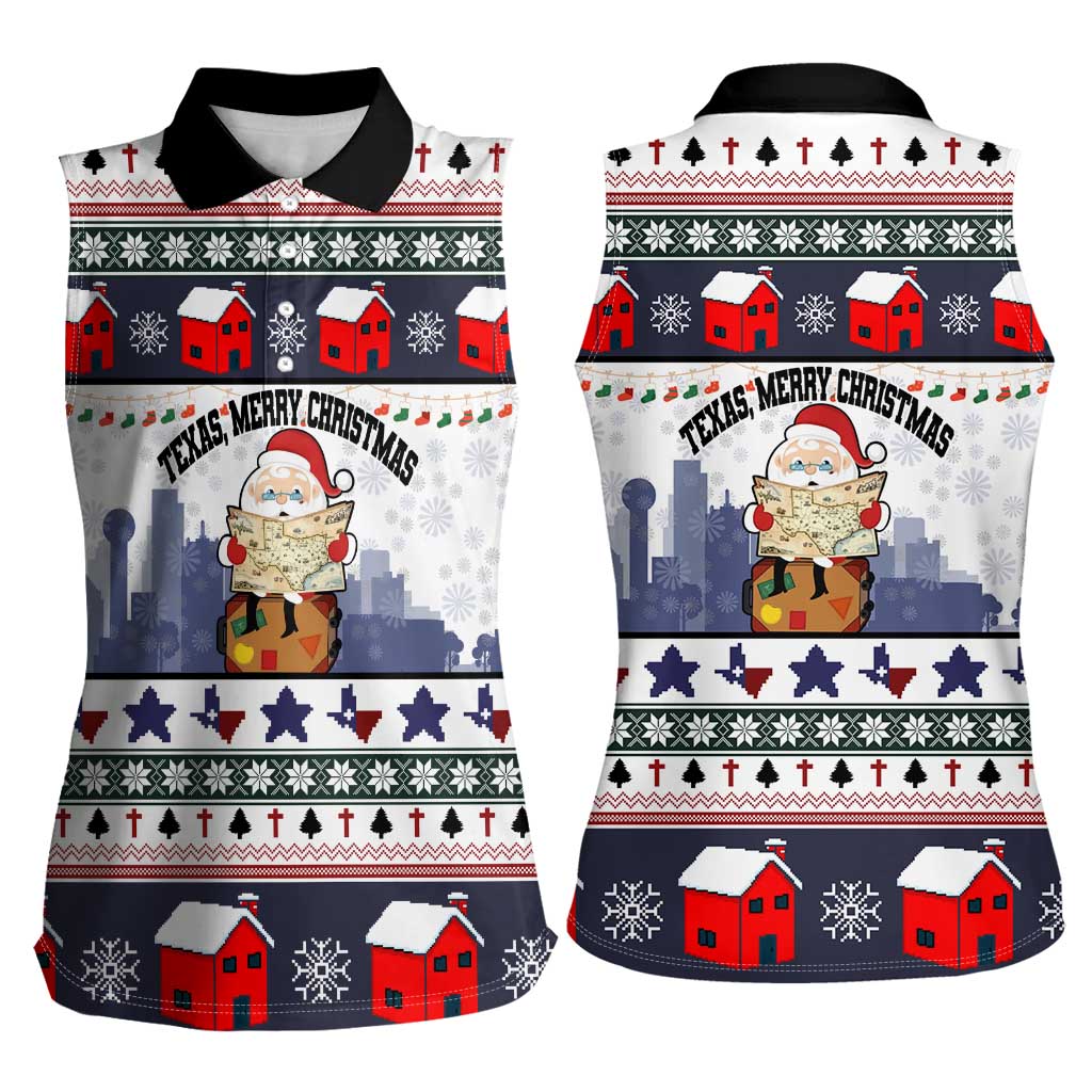 Texas Santa Christmas Women Sleeveless Polo Shirt Xmas Holiday Patterns - Wonder Print Shop