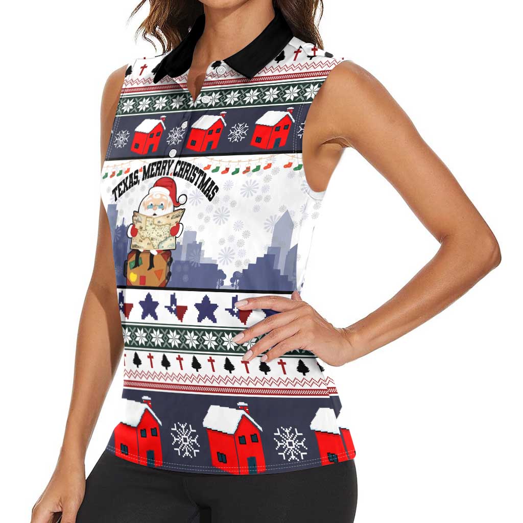 Texas Santa Christmas Women Sleeveless Polo Shirt Xmas Holiday Patterns - Wonder Print Shop