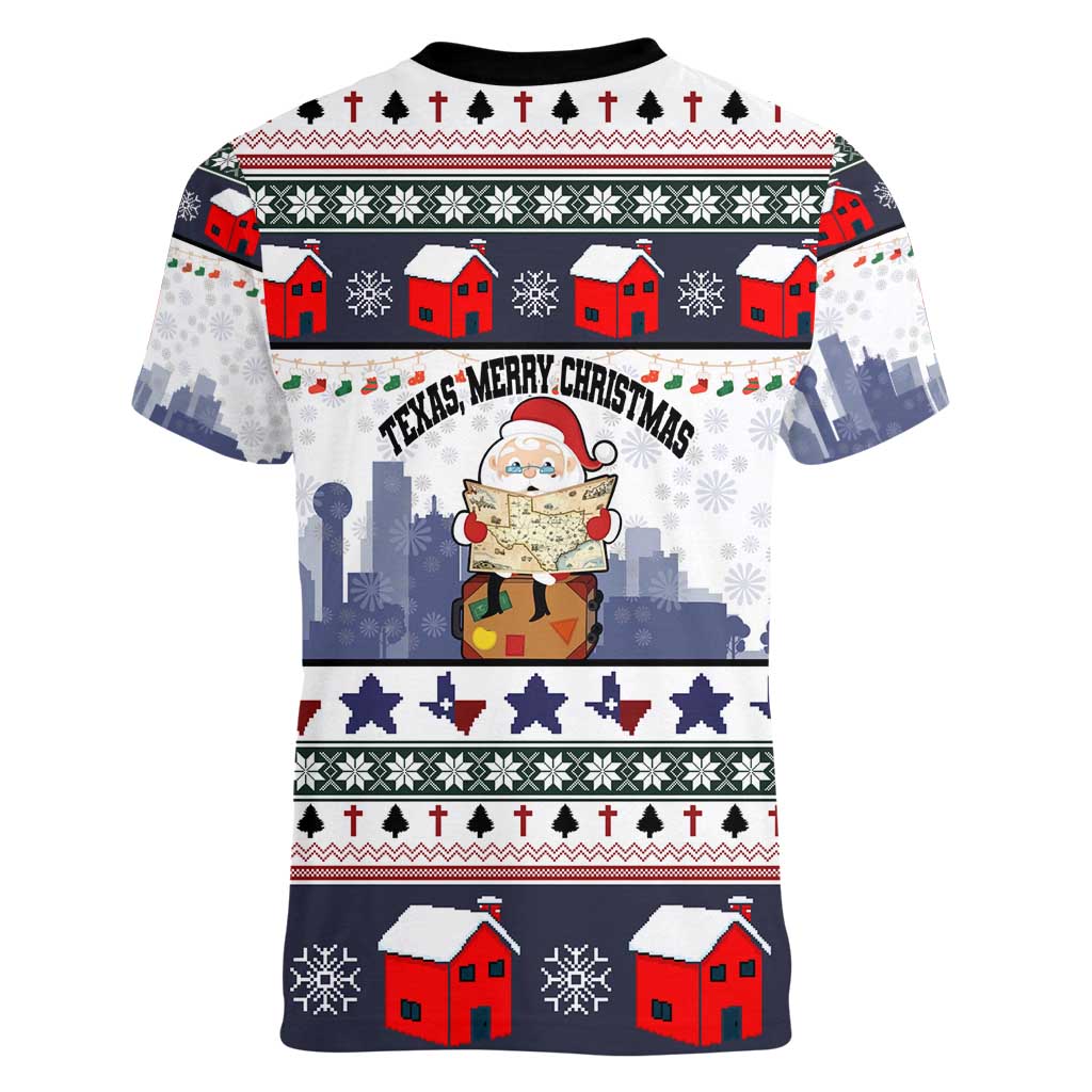 Texas Santa Christmas Women V-Neck T-Shirt Xmas Holiday Patterns - Wonder Print Shop