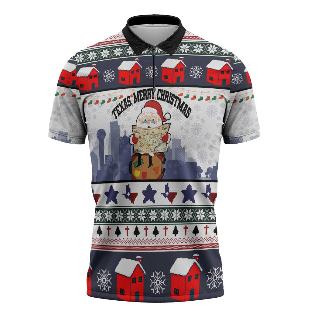 Texas Santa Christmas Zipper Polo Shirt Xmas Holiday Patterns - Wonder Print Shop