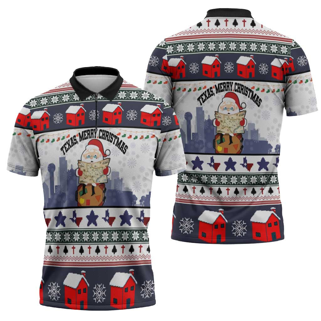 Texas Santa Christmas Zipper Polo Shirt Xmas Holiday Patterns - Wonder Print Shop