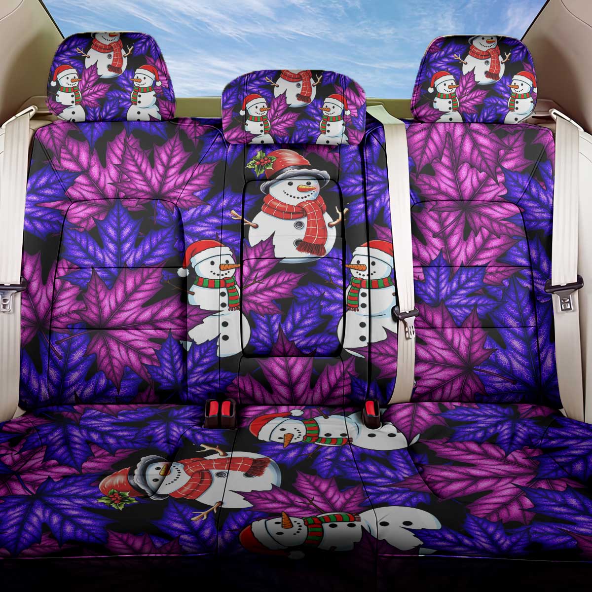 Christmas Snowman Leaves Back Car Seat Cover Xmas Holiday Patterns - Wonder Print Shop