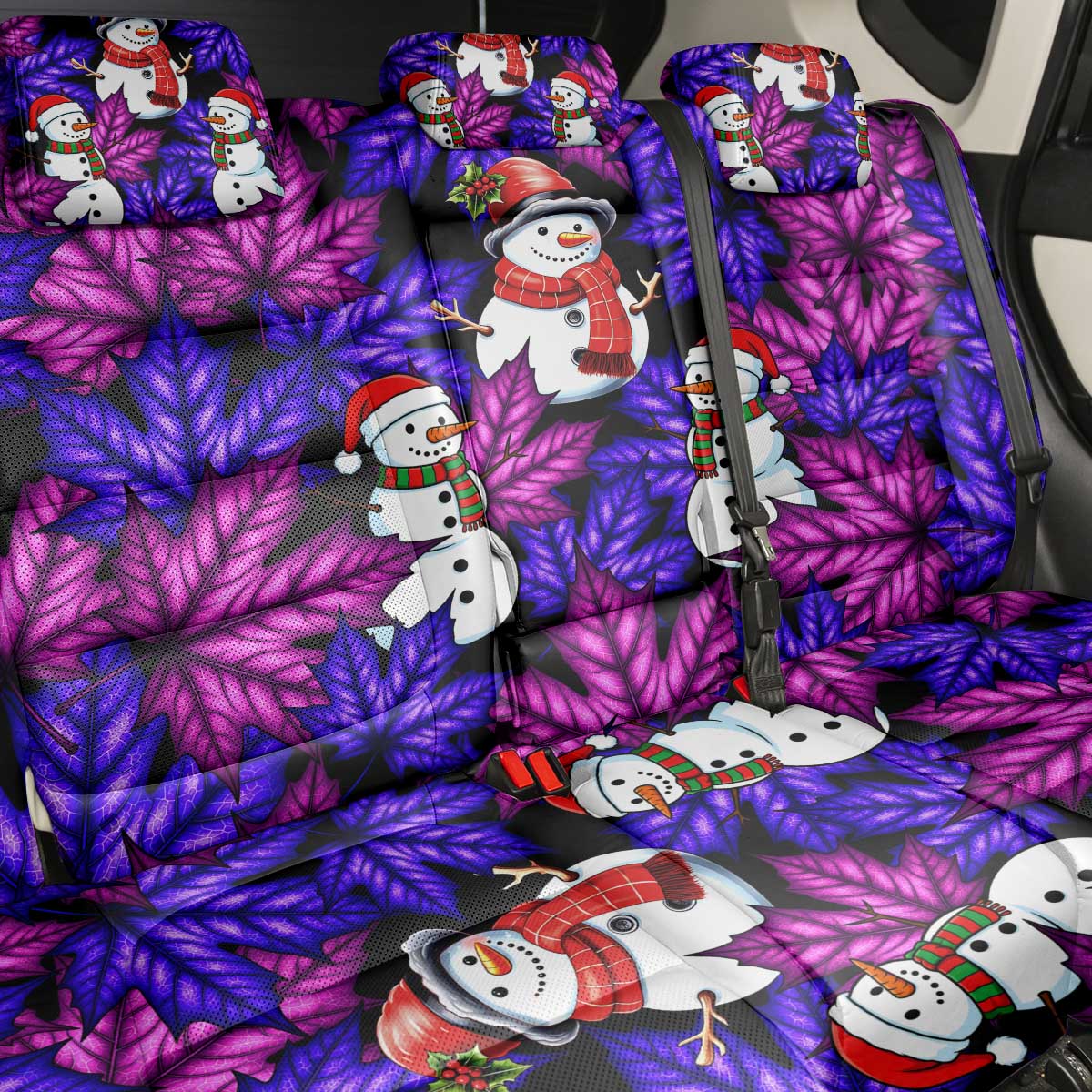 Christmas Snowman Leaves Back Car Seat Cover Xmas Holiday Patterns - Wonder Print Shop