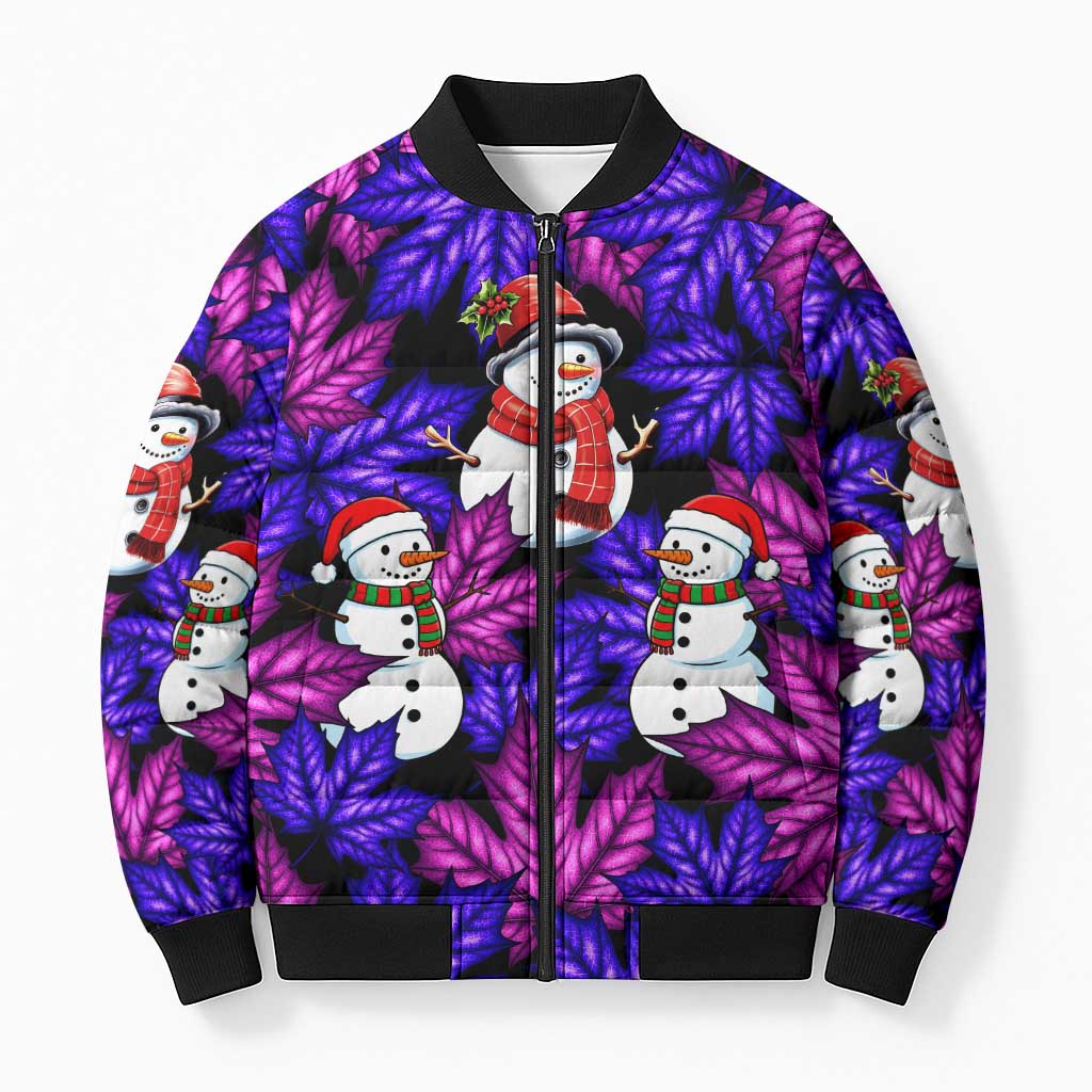 Christmas Snowman Leaves Bomber Puffer Jacket Xmas Holiday Patterns - Wonder Print Shop
