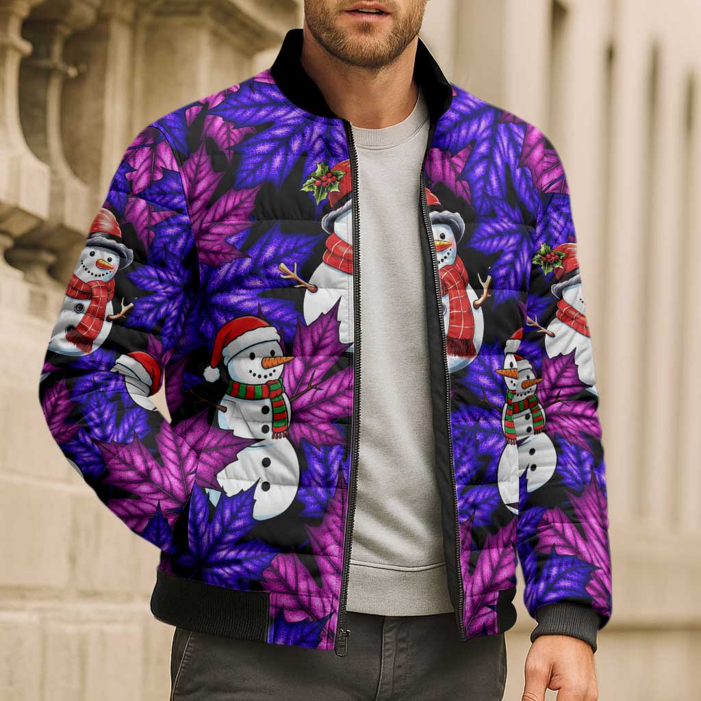 Christmas Snowman Leaves Bomber Puffer Jacket Xmas Holiday Patterns - Wonder Print Shop